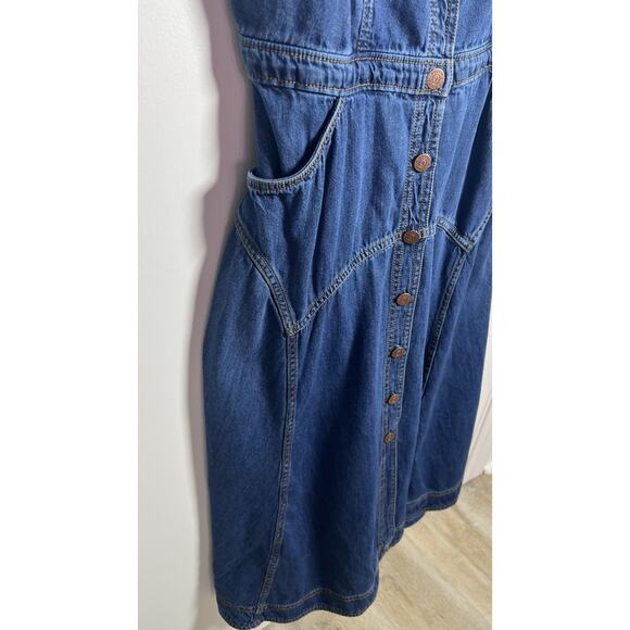 Pilcro Anthropologie Medium Button Front Denim Fit & Flare Smock Pinafore Dress - Picture 5 of 13